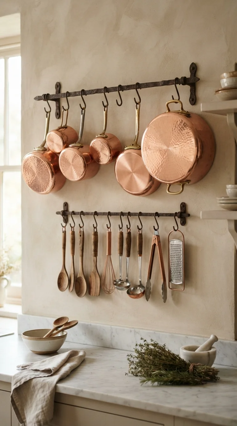 Copper Cookware and Utensil Displays