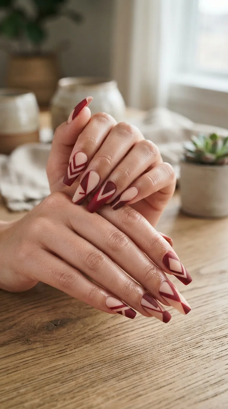Geometric Red and Nude Panels