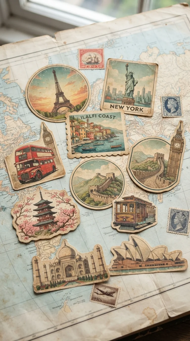 Retro Travel Postcard Stickers