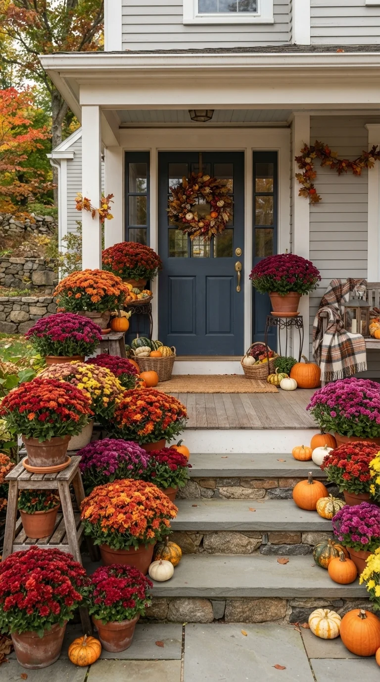 Vibrant Cascading Mum Porch Display