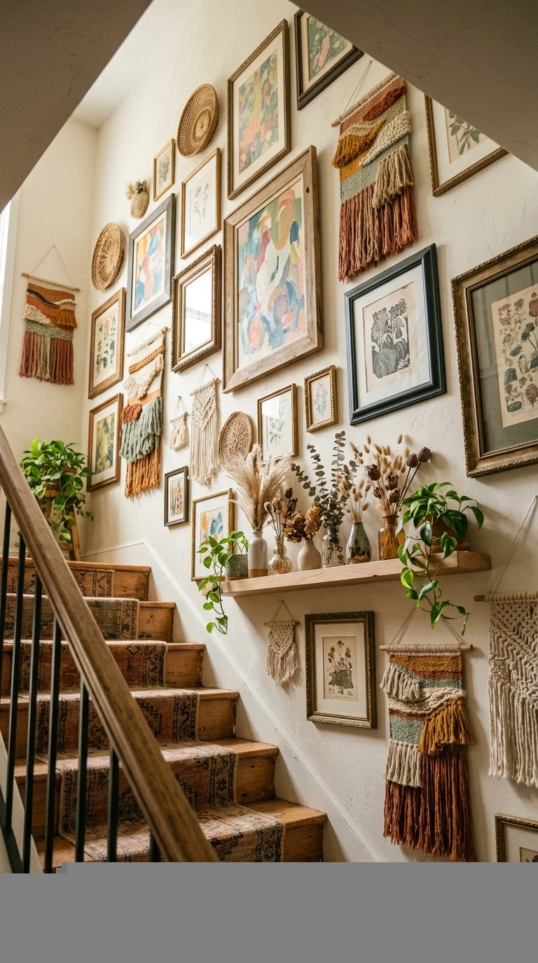 Bohemian Mixed Media Staircase Display