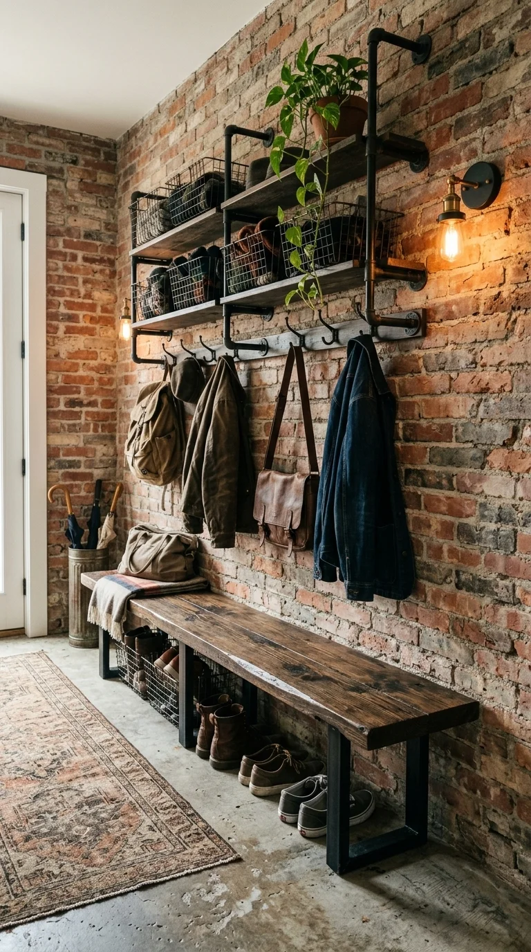 Industrial Chic Mudroom with Metal Accents