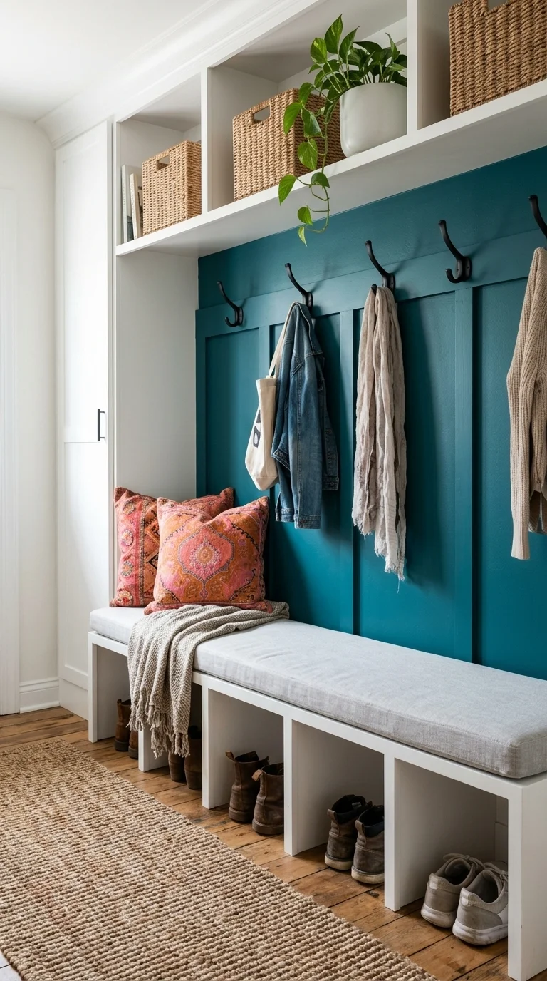 Mudroom with a Pop of Color