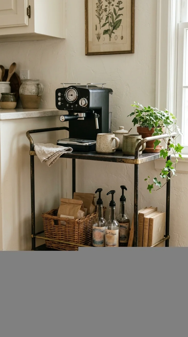 Repurposed Bar Cart Setup