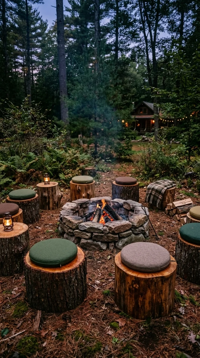 Rustic Log Seating with Cushions