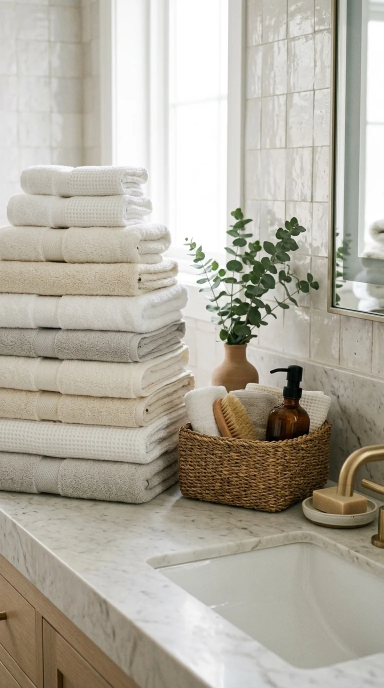 Stacked Towels and Baskets